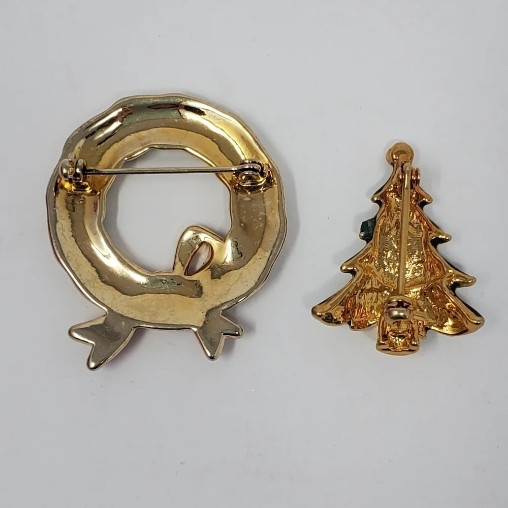 VINTAGE CHRISTMAS BROOCH LOT OF 4 TREES WREATH CHRISTOPHER RADKO WOMEN JEWELRY